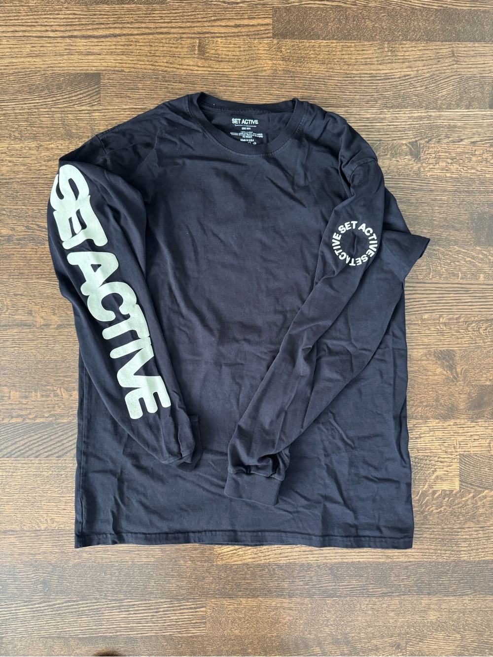 NWOT SET Active Black Long Sleeve Tee with White Sleeve Logo